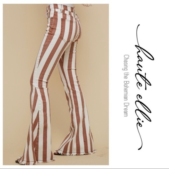 BOHO BABE BOLD-Striped Denim Flare Jeans - Picture 11 of 12
